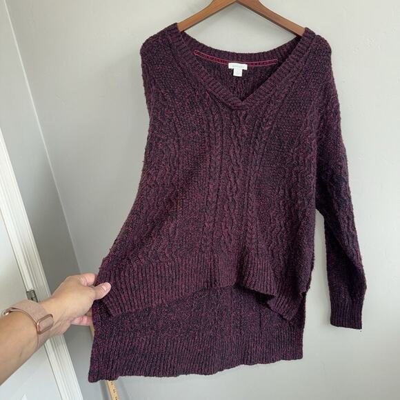 Sundance Cable Knit Pullover Sweater Women’s L Red Black V Neck High Low Hem - Picture 7 of 7